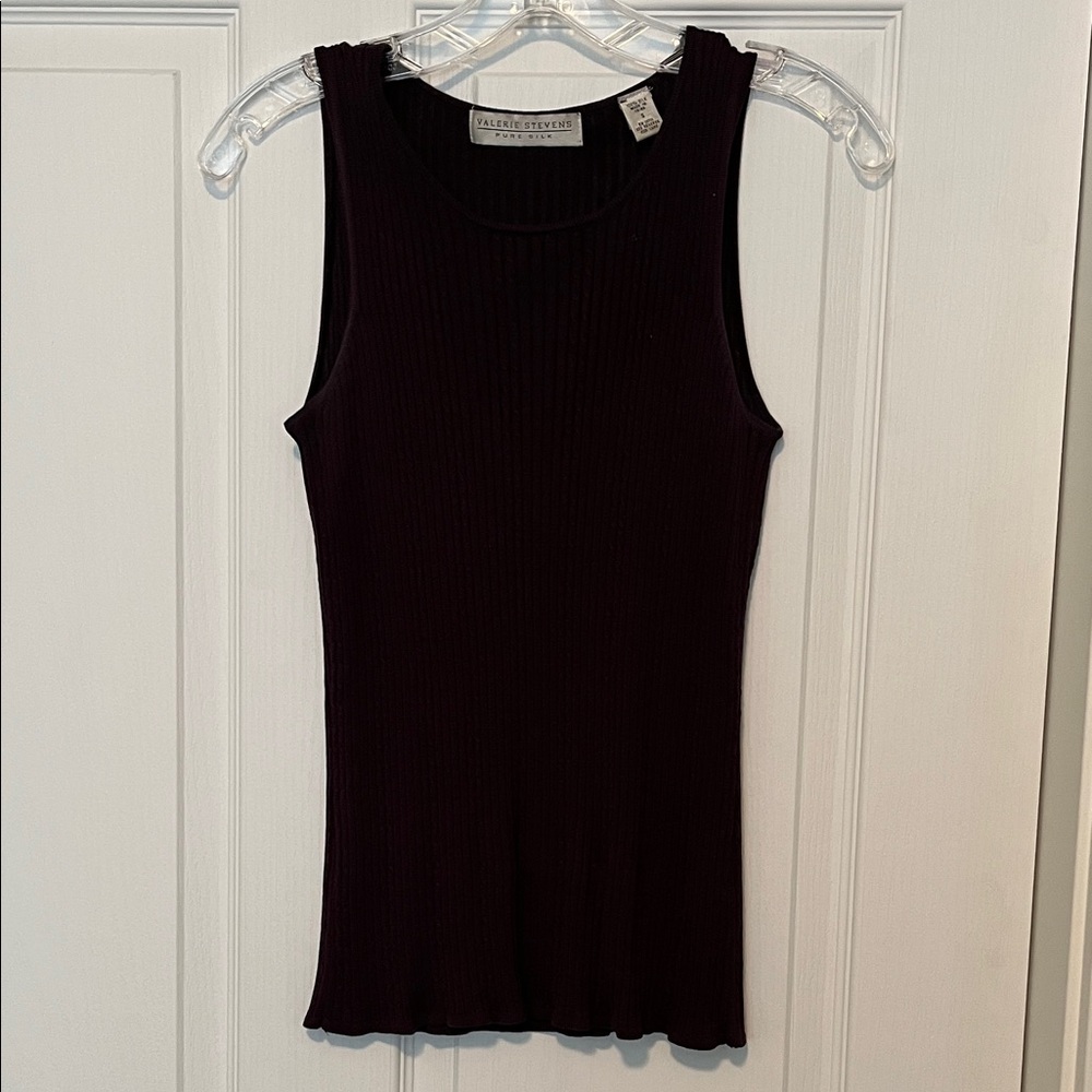 Deep Purple Ribbed Tank Top 100% Silk
